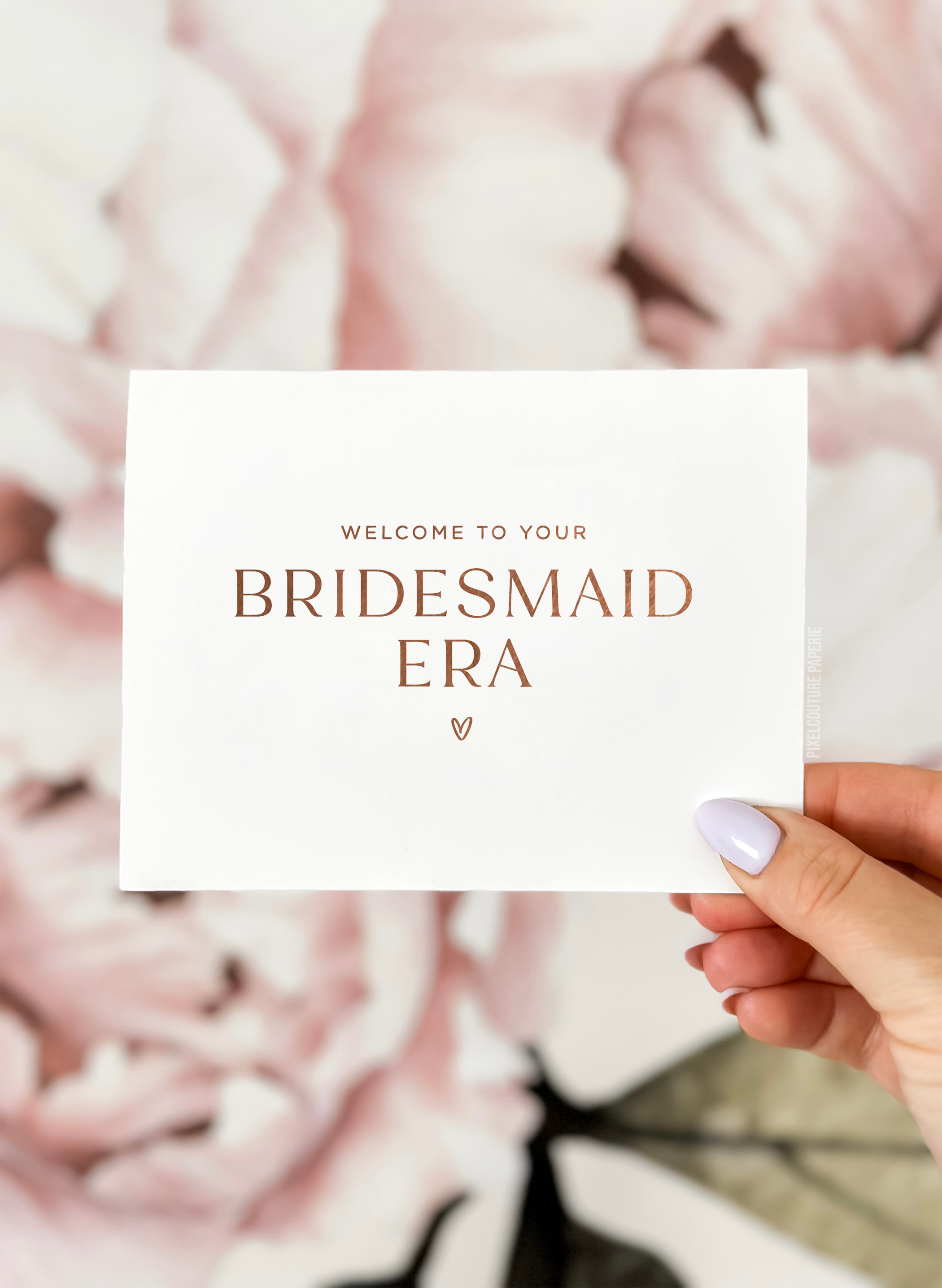 Funny bridesmaid proposal card with the text 'Welcome to your bridesmaid era' in a modern font with a small heart below. Perfect for fun and modern bridesmaid and bridal party proposals.