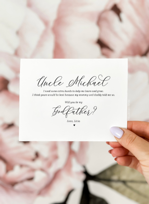 Custom godfather proposal card with elegant design, featuring a heartfelt message, perfect for asking someone to be a godfather.