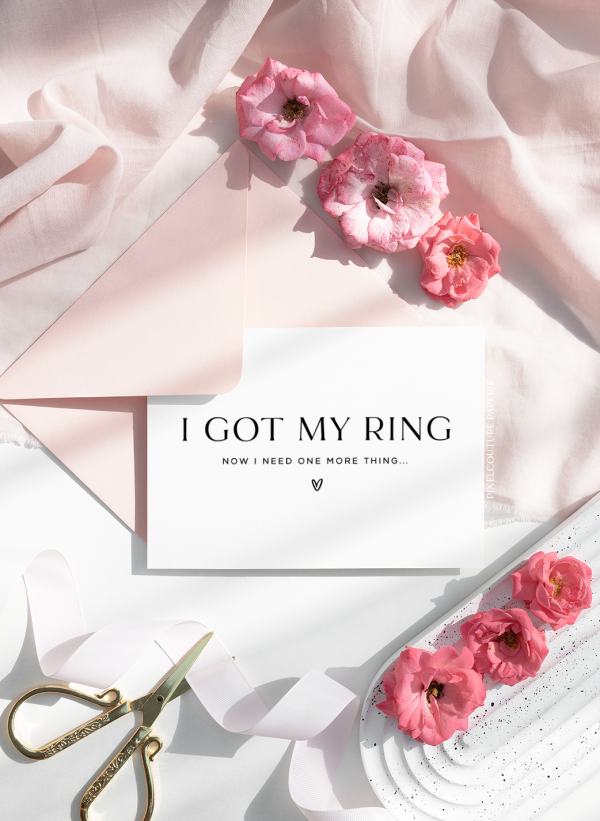 Funny bridesmaid proposal card with the text ‘I got my ring but I need one more thing’ in a modern font with a small heart below. Perfect for fun and modern bridesmaid and bridal party proposals.