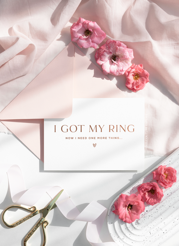 Funny bridesmaid proposal card with the text ‘I got my ring but I need one more thing’ in a modern font with a small heart below. Perfect for fun and modern bridesmaid and bridal party proposals.