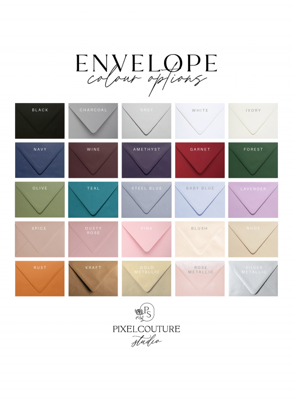 Variety of envelope color options for customized cards