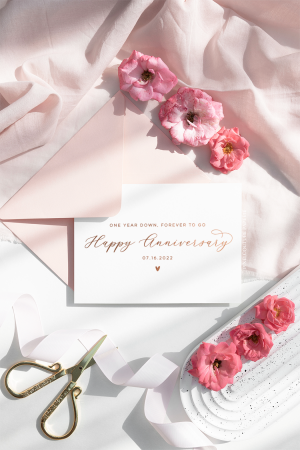 Customizable anniversary card with personalized text and design options.